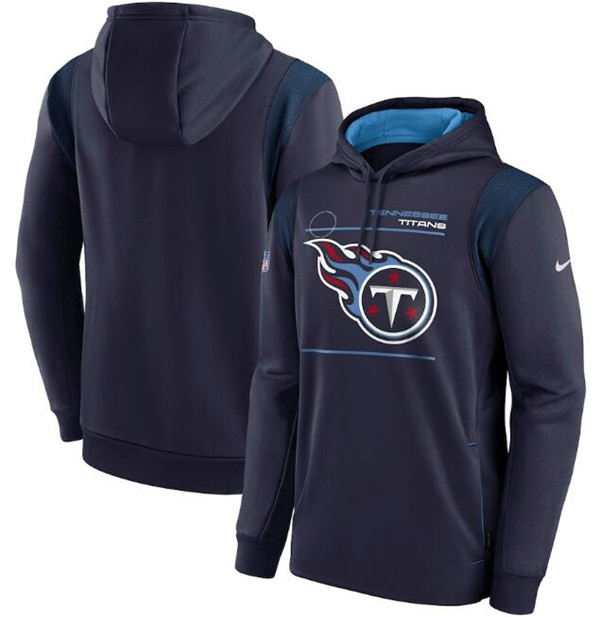Men's Navy Tennessee Titans 2021 Sideline Logo Performance Pullover Hoodie